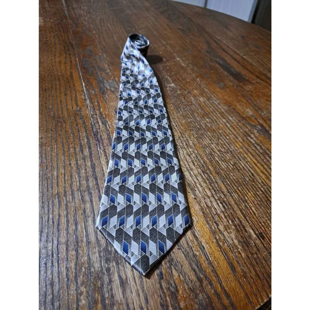 Stafford Executive Grey Blue Gold Silk Made in the USA Mens Neck Tie